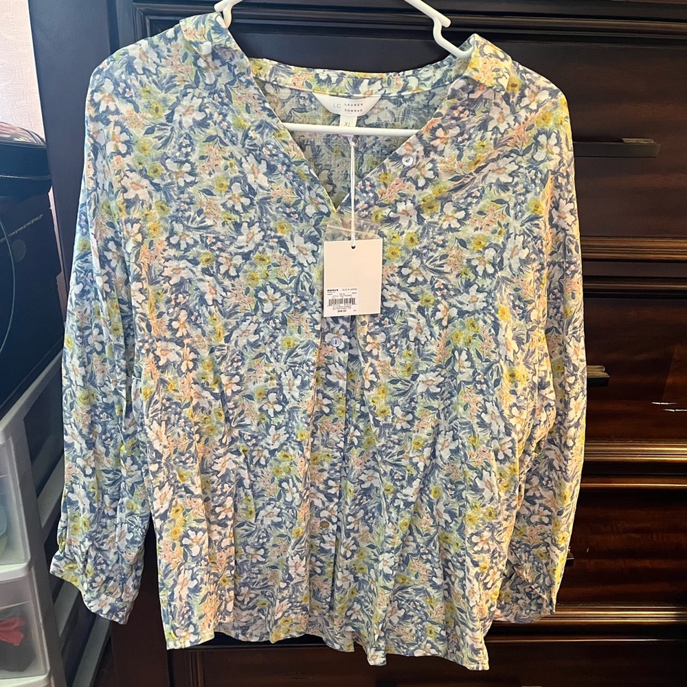 Lauren Conrad button down floral blouse